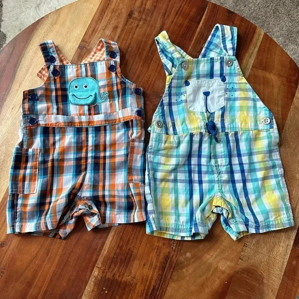 Baby Boy Size 6M Plaid‎ Shortall Bundle